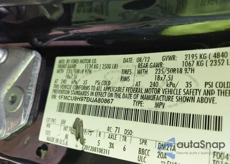 2013 Ford Escape Sel z USA, uszkodzony, nr VIN 1FMCU9H97DUA80867